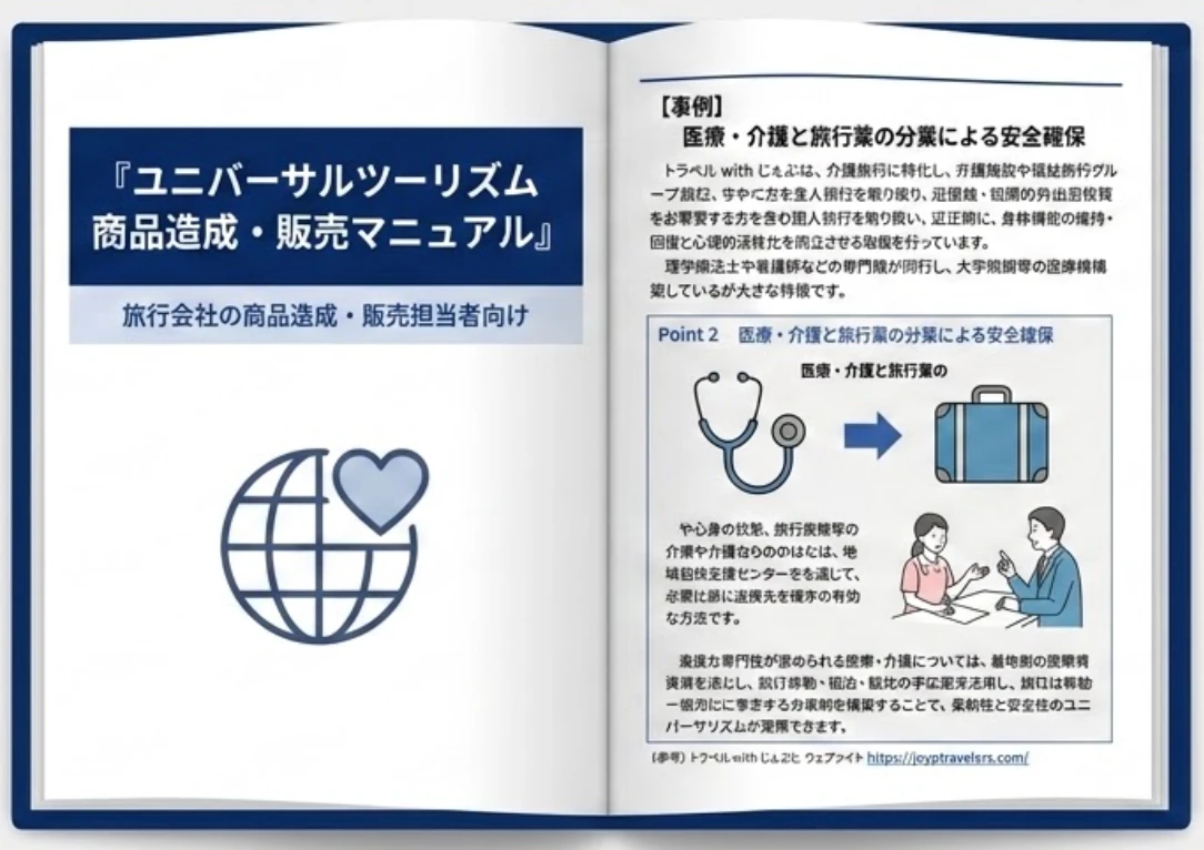 『ユニバーサルツーリズム商品造成・販売マニュアル』の見開きイメージ